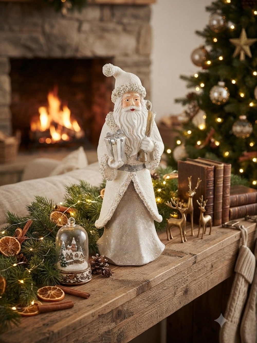 Festive Cream old world Santa Figurine Holiday Decoration